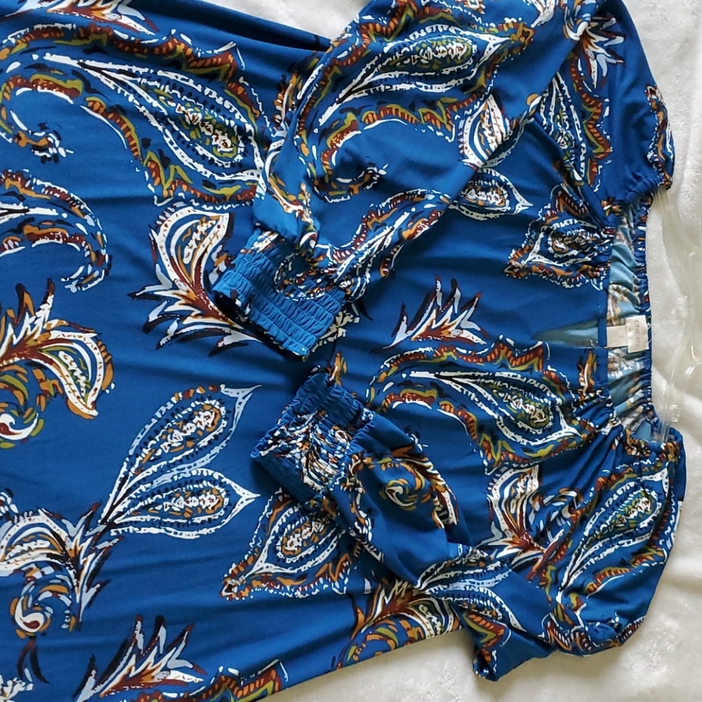 Chico's Vibrant Blue Paisley Long Sleeve Dress